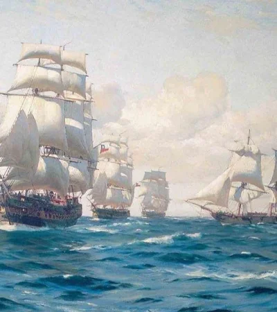 Naves-de-la-Expedición-libertadora-al-Perú-después-de-zarpar-desde-Valparaíso-el-20-de-agosto-de-1820.