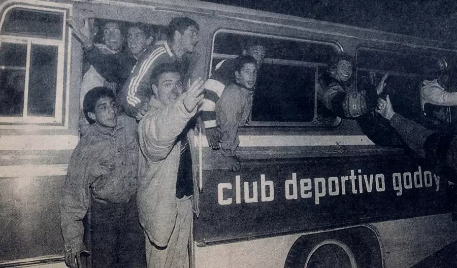 El Buby Manchado en el colectivo que trasladaba a los jugadores a los entrenamientos