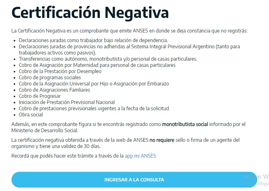 Certificación Negativa de ANSES