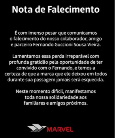 Comunicado de la empresa de Transporte Marvel donde confirmaron la mala noticia.