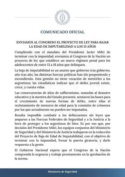 Comunicado Ministerio de Justicia