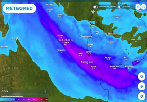El modelo ECMWF prevé lluvias de variada intensidad en el centro del país a partir del viernes.