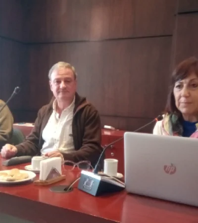 Félix Nallim, Marcelo Codón y Sandra Abdo, en la sede de la Caja de Previsión para Profesionales de la Salud Mendoza.