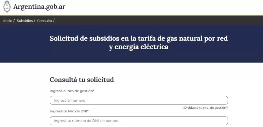 Solicitud de subsidios en la tarifa de gas natural por red y energía eléctrica.