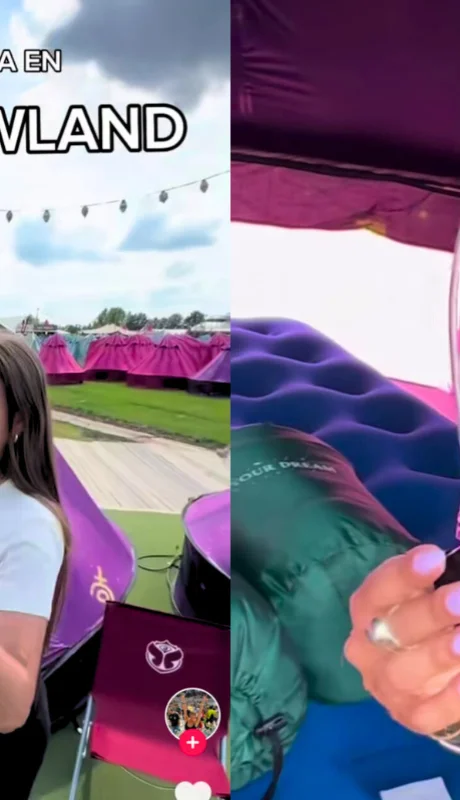 Usuaria muestra su carpa de la Tomorrowland.