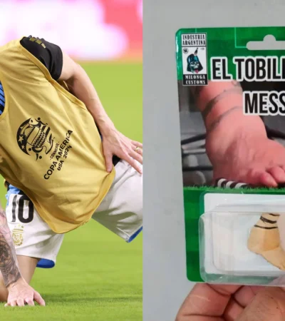 Se trata de un llavero con el tobillo hinchado de Lionel Messi.