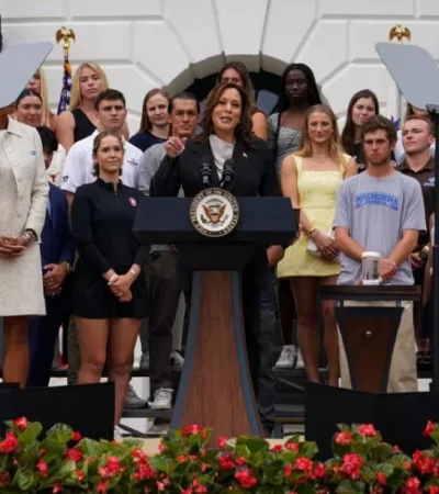 Kamala Harris en su primer discurso como precandidata