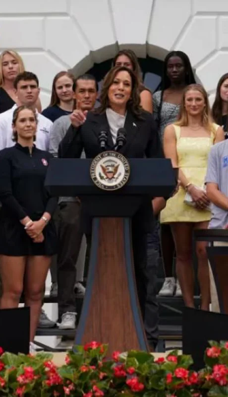 Kamala Harris en su primer discurso como precandidata