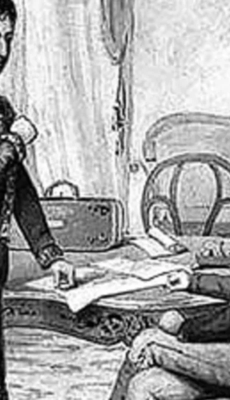 Grabado que ilustra la reunión entre San Martín con Pueyrredón. (Web)