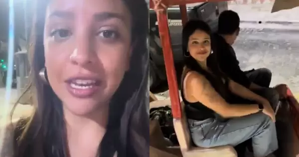 Macarena junto a su novio, a bordo del Troncomóvil