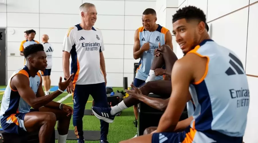 Vinicius, Ancelotti, MBapeé y Bellingham.