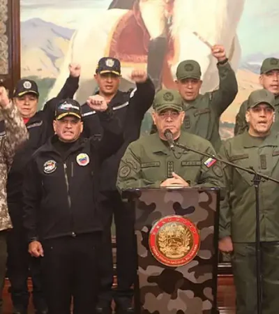 Frente al atril, el ministro de Defensa y jefe máximo de la Fuerza Armada Bolivariana, Vladimir Padrino López.