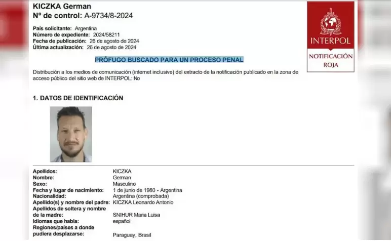 Alerta roja de Interpol. Fotografía: Agencia Noticias Argentinas.