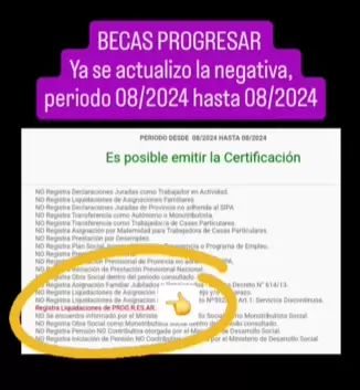 Así se ve la certificación negativa actualizada con la beca aprobada