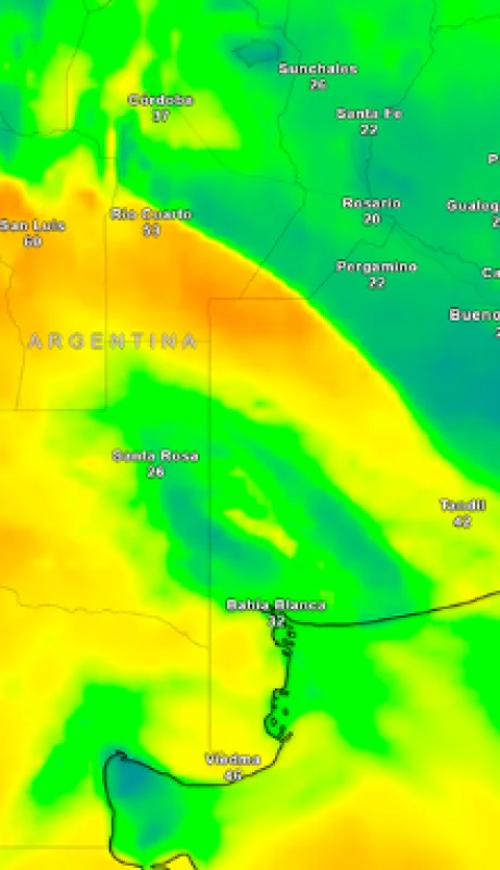Ráfagas de viento asociadas al frente frío pronosticadas por el ECMWF para la tarde de este miércoles 11 de septiembre.