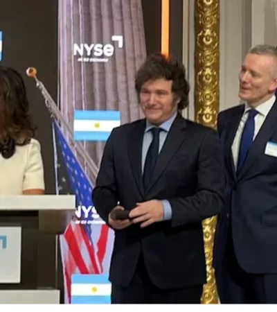 Javier Milei dio un discurso ante inversores y autoridades de la Bolsa de Nueva York.