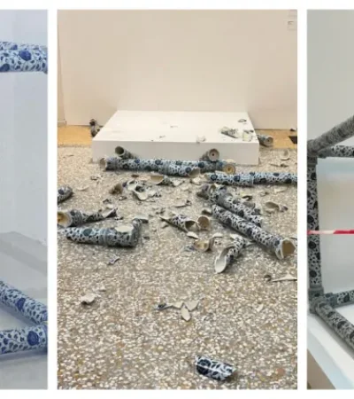 Cubo de porcelana azul y blanco del artista Ai Weiwei.