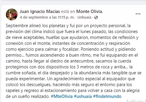 Captura de pantalla del facebook de Juan Ignacio Macías