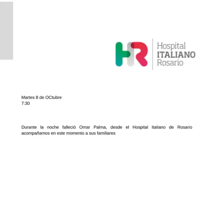 Comunicado del Hospital Italiano Rosario.