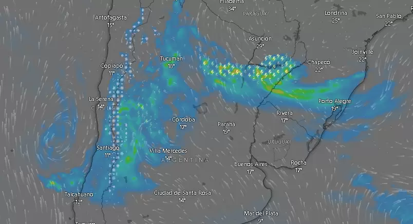 Evolución de las tormentas en distintas partes de Argentina a las 10.01 del martes 8 de octubre de 2024.