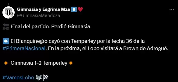Gimnasia y Esgrima perdió con Temperley por 2 a 1
