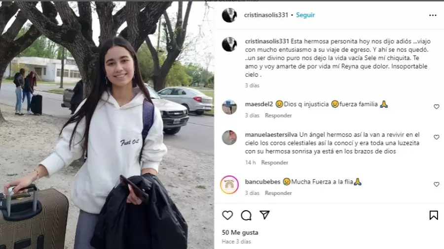 El posteo de una de las tías de la adolescente fallecida en Bariloche