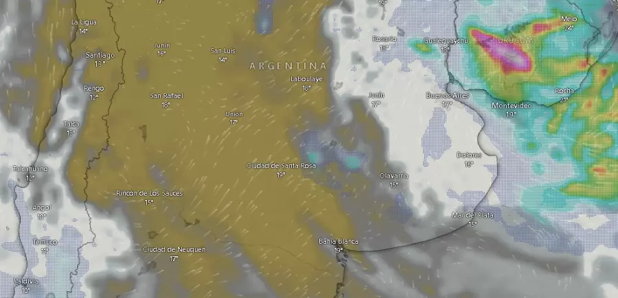 La gran masa de inestabilidad meteorológica que castigó al centro de Argentina durante el miércoles ya se trasladó hacia Uruguay.