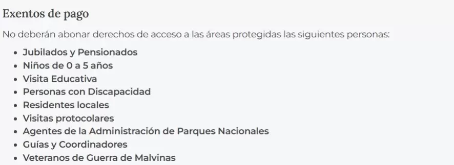 Exentos al pago para el ingreso de los parques nacionales