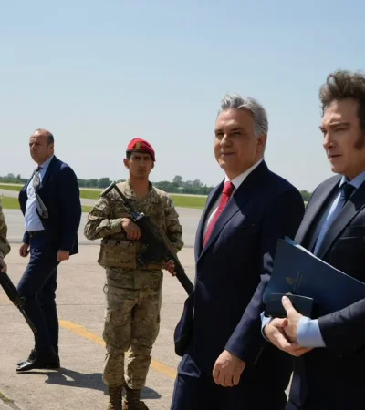 El mandatario argentino a su llegada al aeropuerto cordobés. (Fuente: NA)
