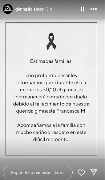 El mensaje de Akros anunciando que no tendrán actividad por duelo este miércoles