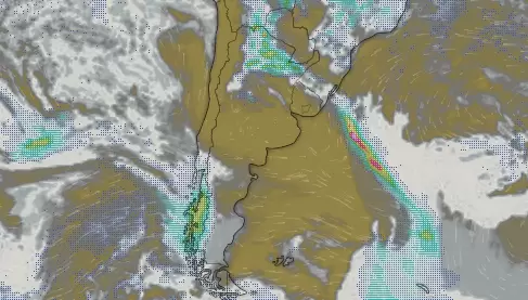 Imagen satelital de la inestabilidad meteorológica en Argentina a las 09.22 del miércoles 5 de noviembre de 2024.