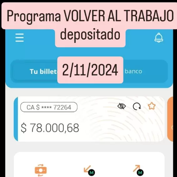 Así figuraba el pago de Volver al Trabajo en muchas cuentas