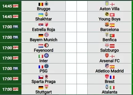 Partidos para este miércoles. FOTO: Promiedos