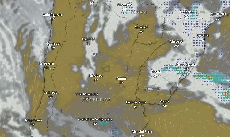 Imagen satelital del centro y norte de Argentina de las 09.38.