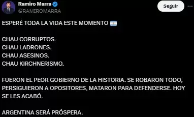 Publicación de Marra en X.