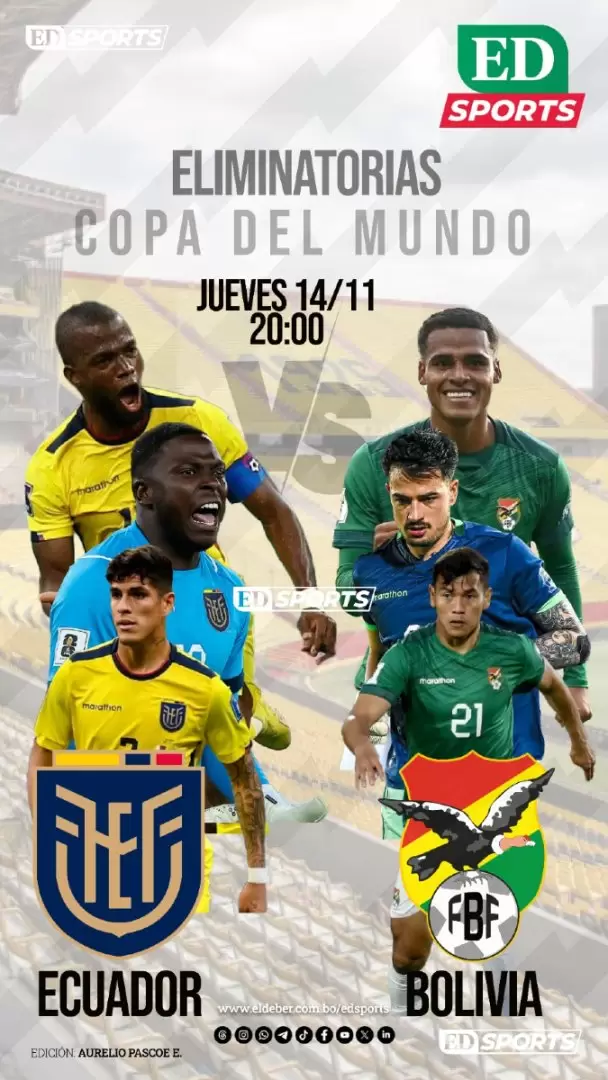 Ecuador y Bolivia juegan a las 22 de nuestro país