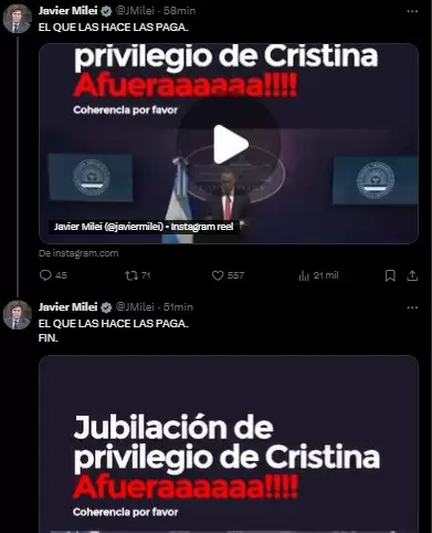 Javier Milei en X (exTwitter).