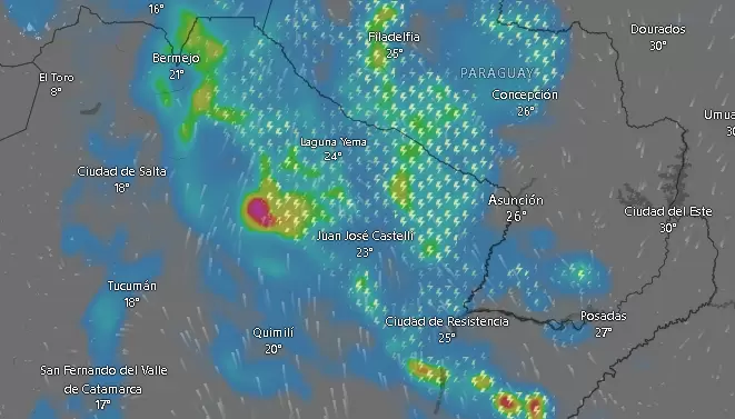 Registro de las tormentas a las 09.46 del lunes 18 de noviembre.