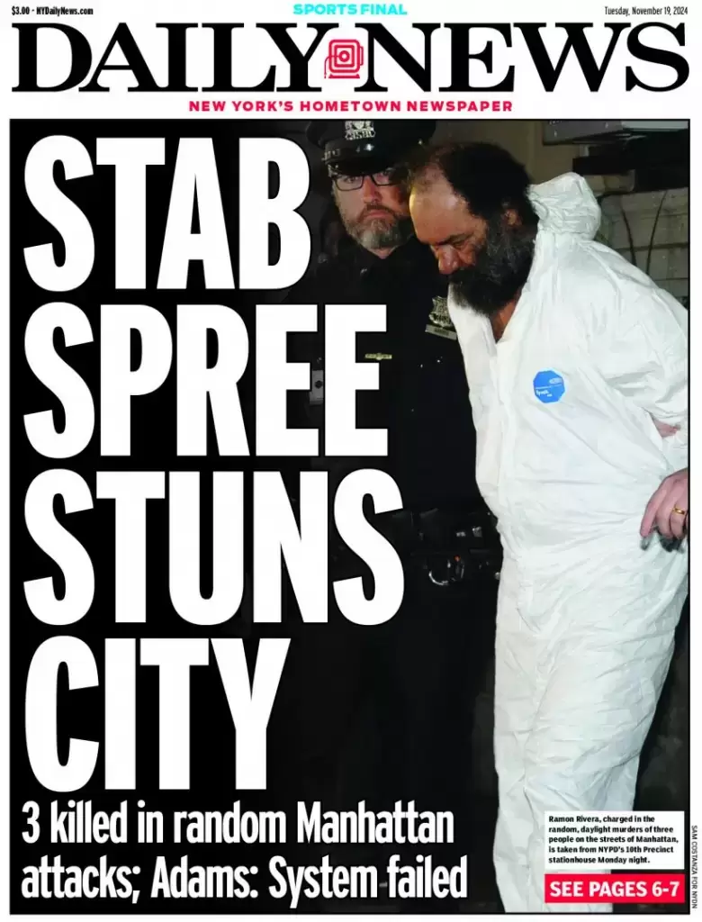 Portada del Daily News tras el arresto de Rivera.