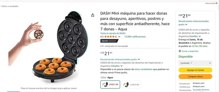 Máquina para hacer donas vendida por Amazon