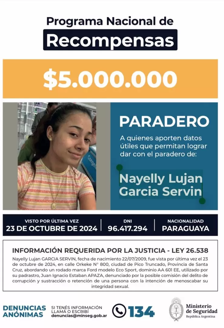 El Estado estableció una recompensa de hasta $5.000.000 para quien aporte información