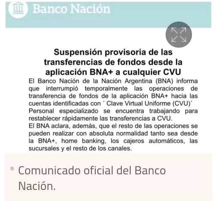 Comunicado oficial del Banco de la Nación Argentina divulgado el viernes 29 de noviembre de 2024.
