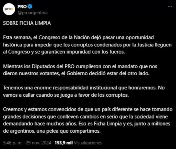 La publicación del PRO que hizo estallar el cruce.