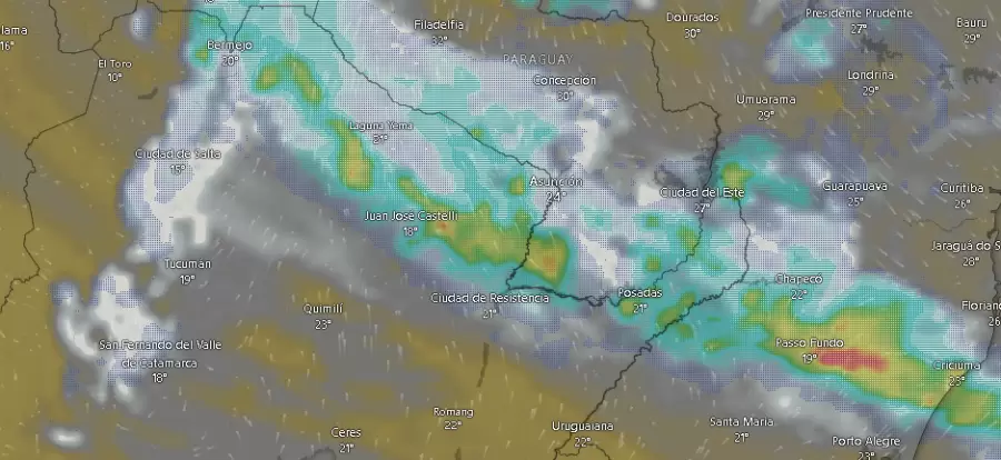 Tormentas en el norte argentino a las 09.50 del lunes dos de diciembre de 2024.