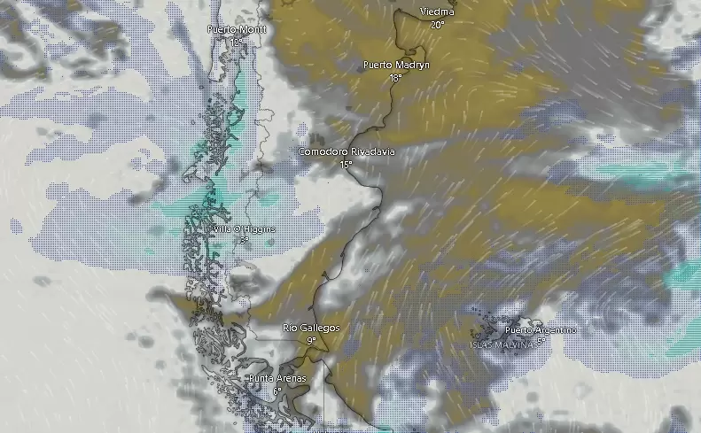 El nuevo frente frío que impactará durante el fin de semana en gran parte del país ya influye a Tierra del Fuego, Santa Cruz y Chubut.