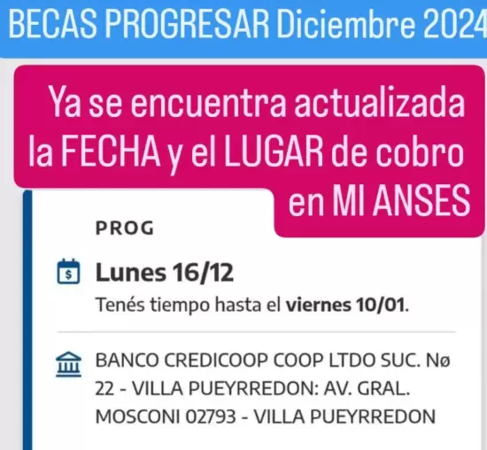 Cronograma de pago de Progresar actualizado