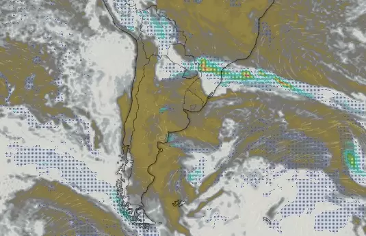 Nubosidad sobre la República Argentina a las 09.39 del lunes 9 de diciembre de 2024.