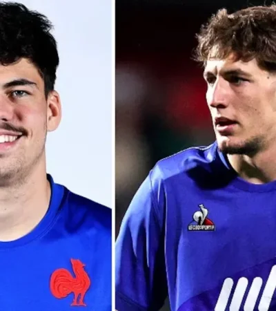 Hugo Auradou y Oscar Jegou, jugadores de la Selección Francesa de Rugby.