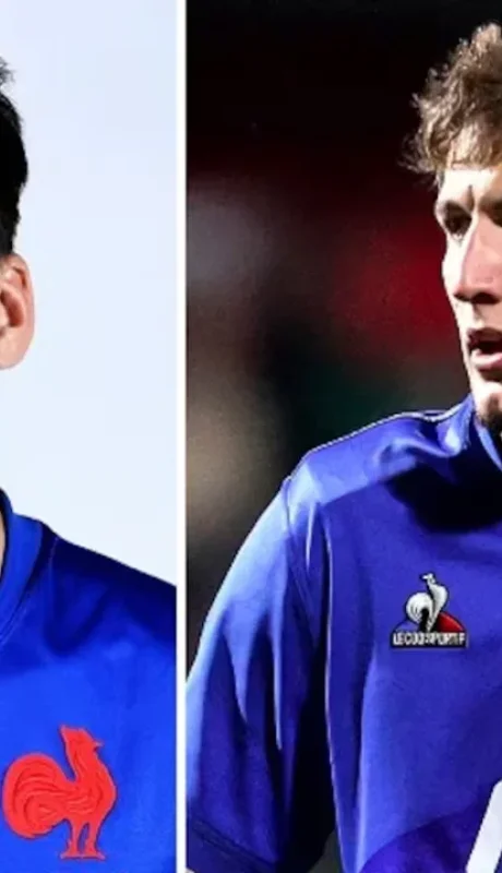 Hugo Auradou y Oscar Jegou, jugadores de la Selección Francesa de Rugby.