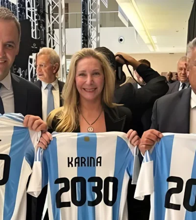 Claudio Tapia, Karina Milei y Manuel Adorni